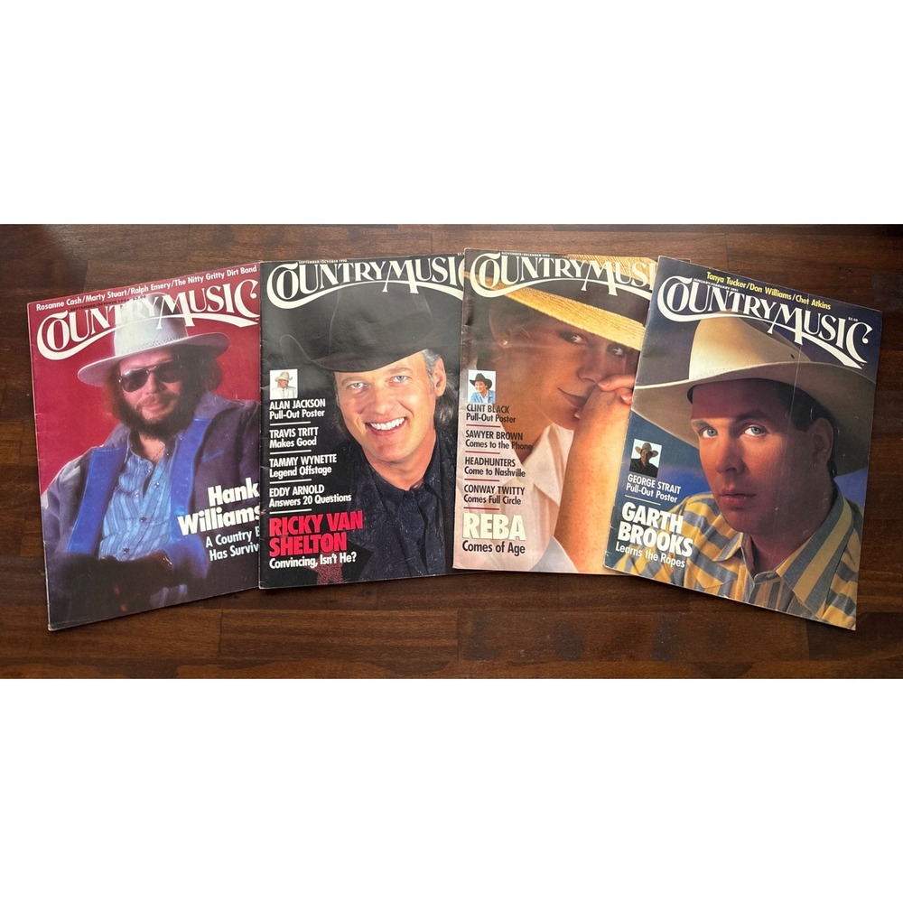 Vintage Lot Of 4 Country Music Magazines | 1980s, 1990s Hank Ricky Reba Garth